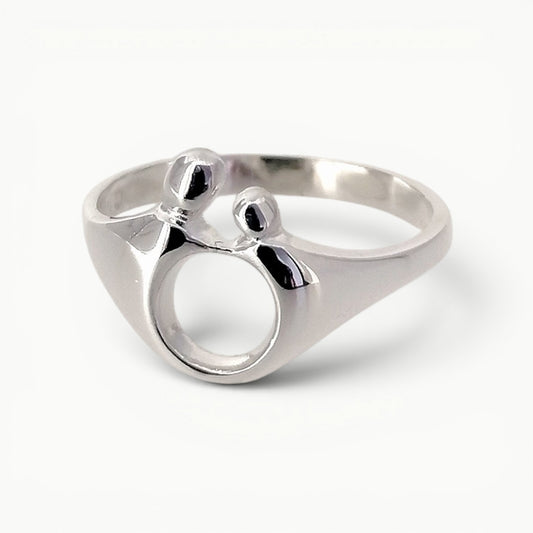 Sterling silver Mother and Child ring with a highly polished finish 