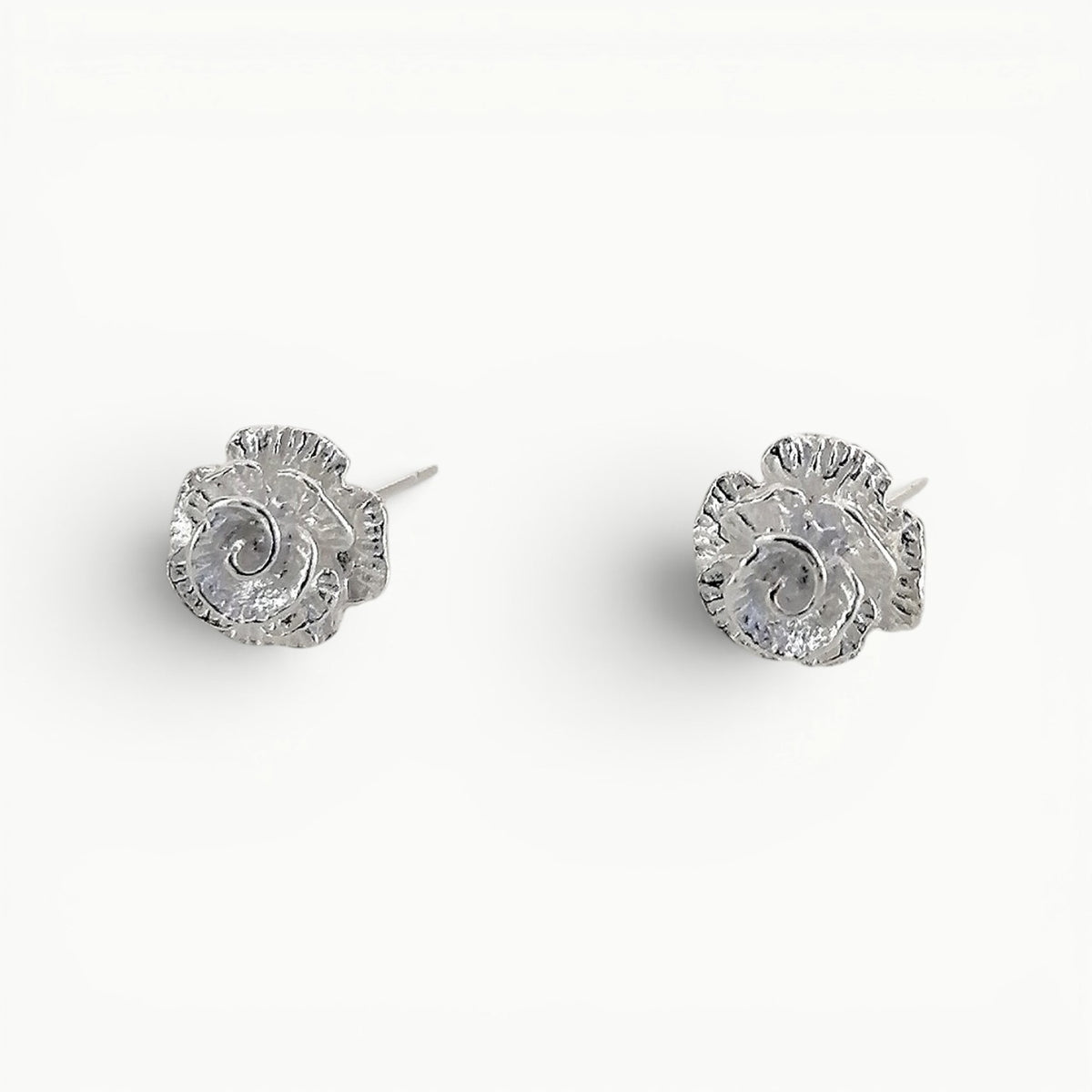 Sterling silver English rose flower stud earrings. 