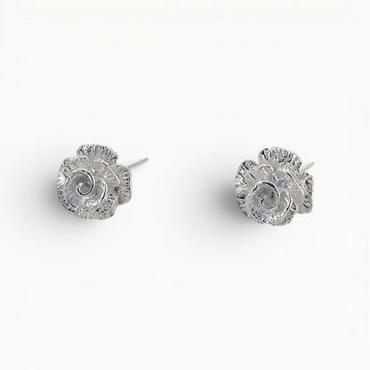 Sterling silver English rose flower stud earrings. 