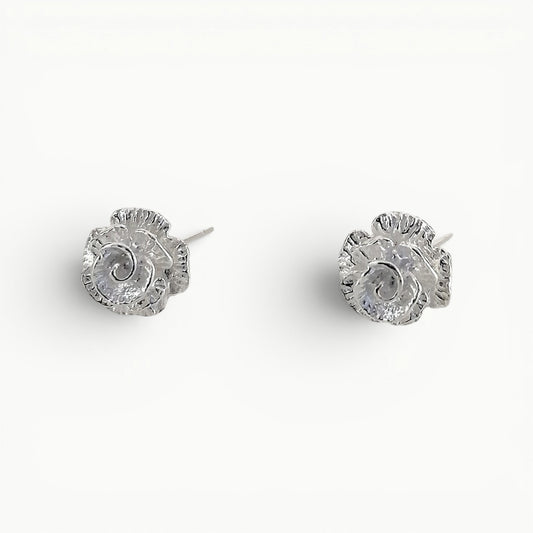 Sterling silver English rose flower stud earrings. 