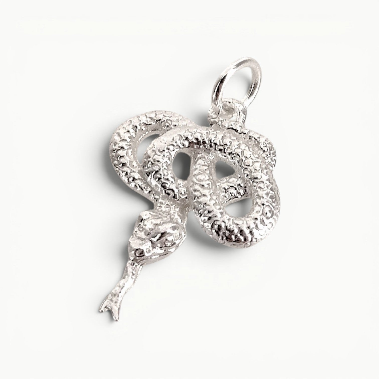 Sterling Silver coiled snake charm pendant. 