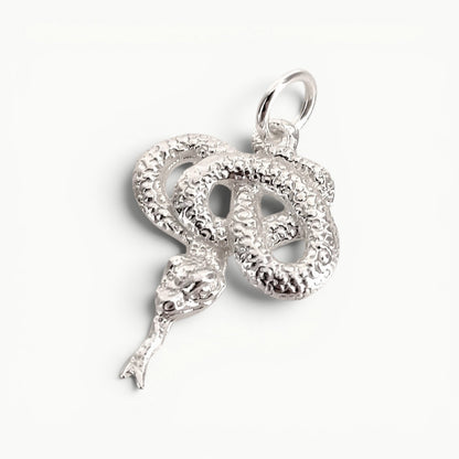 Sterling Silver coiled snake charm pendant. 