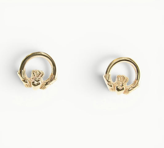 9ct yellow gold Celtic Irish Claddagh stud earrings for ladies