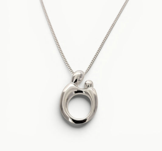Sterling Silver Mother and Child Oval Pendant