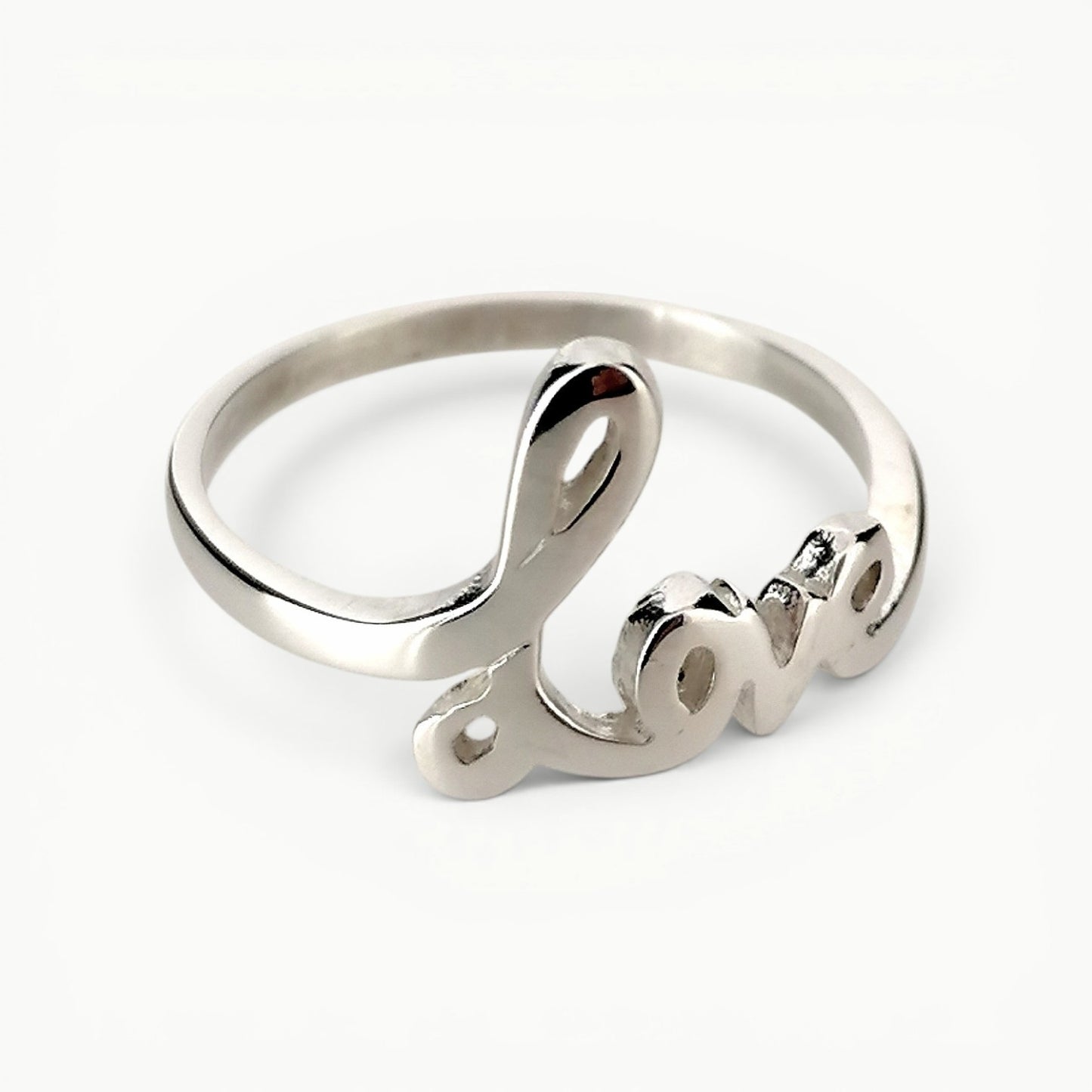 Love word ring in sterling silver. 