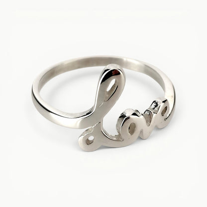Love word ring in sterling silver. 