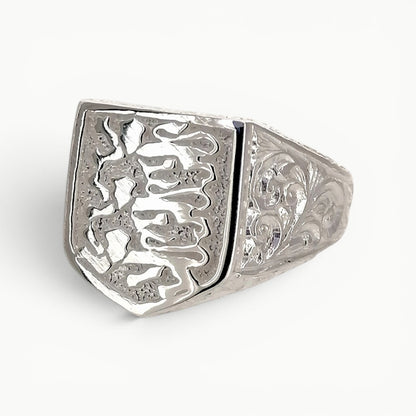 Men's sterling silver England 3 lions crest ring