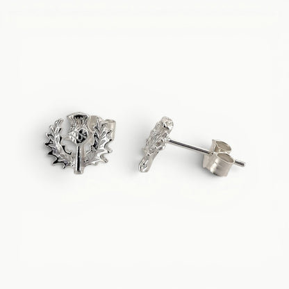 Sterling silver Scottish thistle stud earrings side view