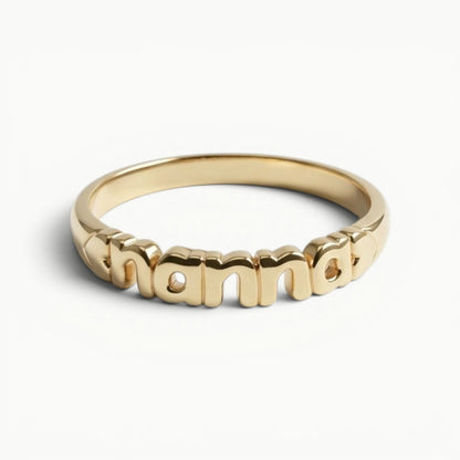 9ct Yellow Gold nanna word band ring with hearts. 