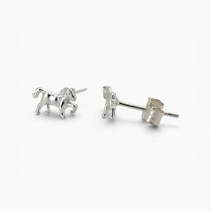 Sterling Silver small horse pony stud earrings side view. 