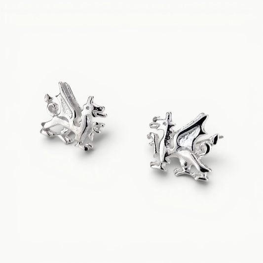 Sterling silver Welsh dragon stud earrings. Symbol of welsh heritage. 