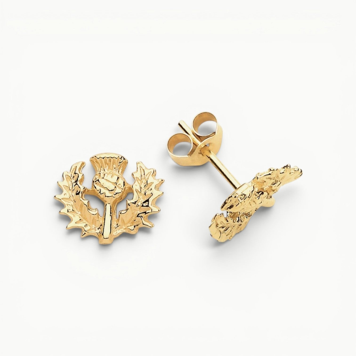 9ct yellow gold Scottish thistle stud earrings 