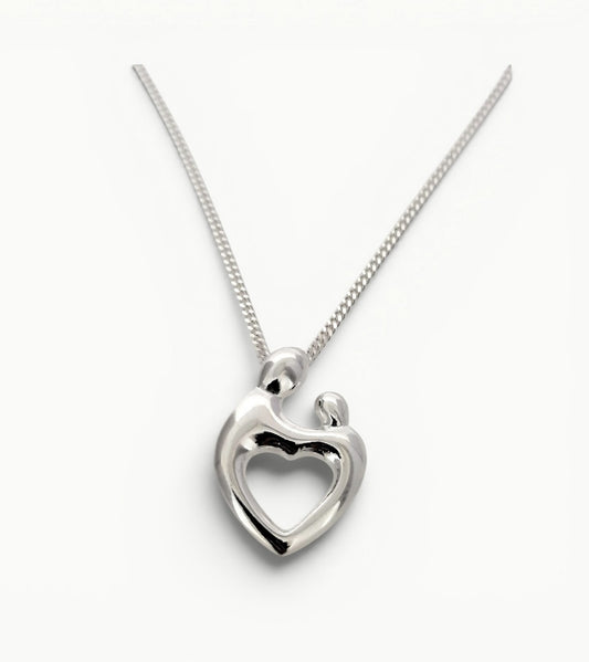 Mother and Child Heart Pendant Sterling Silver