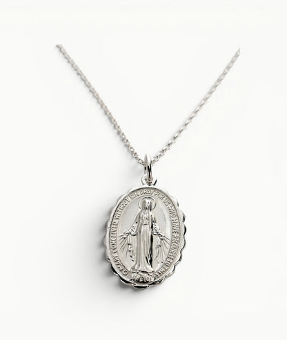 Miraculous Mary Medal Pendant Sterling Silver
