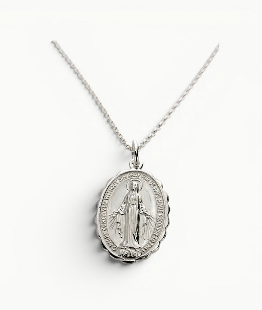 Miraculous Mary Medal Pendant Sterling Silver