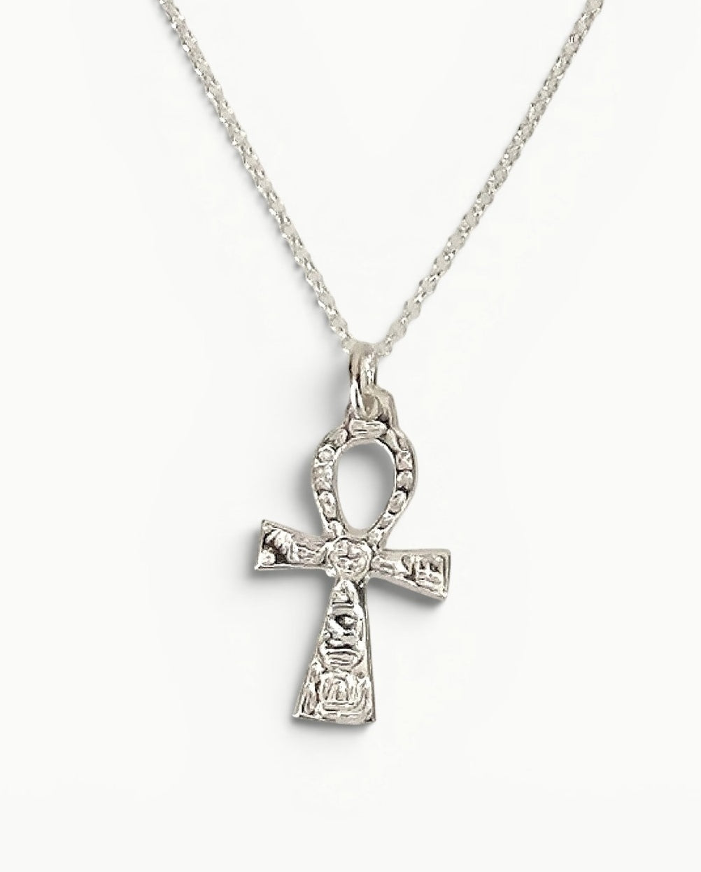 Ankh Cross with Hieroglyphs Pendant Sterling Silver