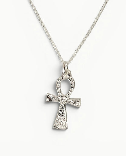 Ankh Cross with Hieroglyphs Pendant Sterling Silver