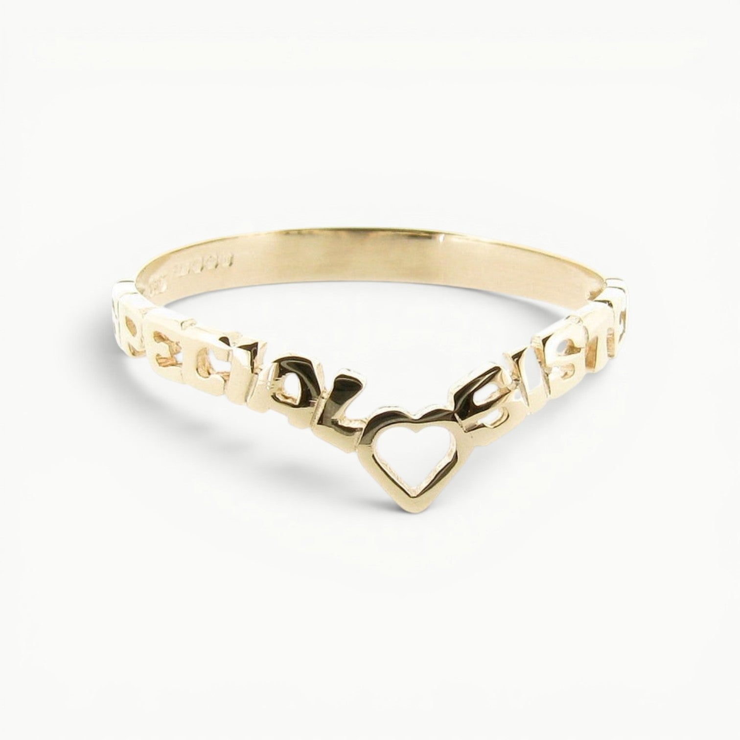 9ct yellow gold Special Sister wishbone ring with featured heart