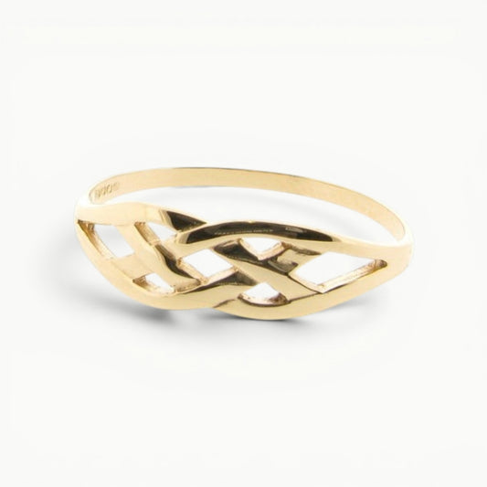 9ct yellow gold ladies Celtic infinity knot slim band ring