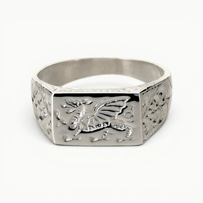 Welsh Dragon Signet Ring Sterling Silver