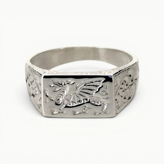 Welsh Dragon Signet Ring Sterling Silver