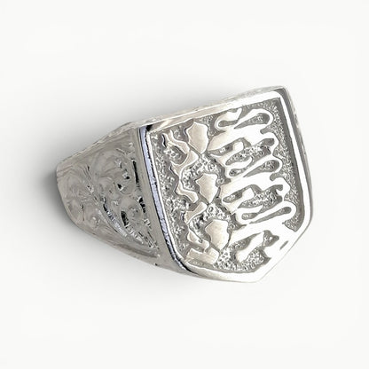 Sterling silver men's 3 lions England crest ring