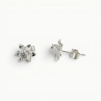 Sterling silver daffodil stud earrings side view. 