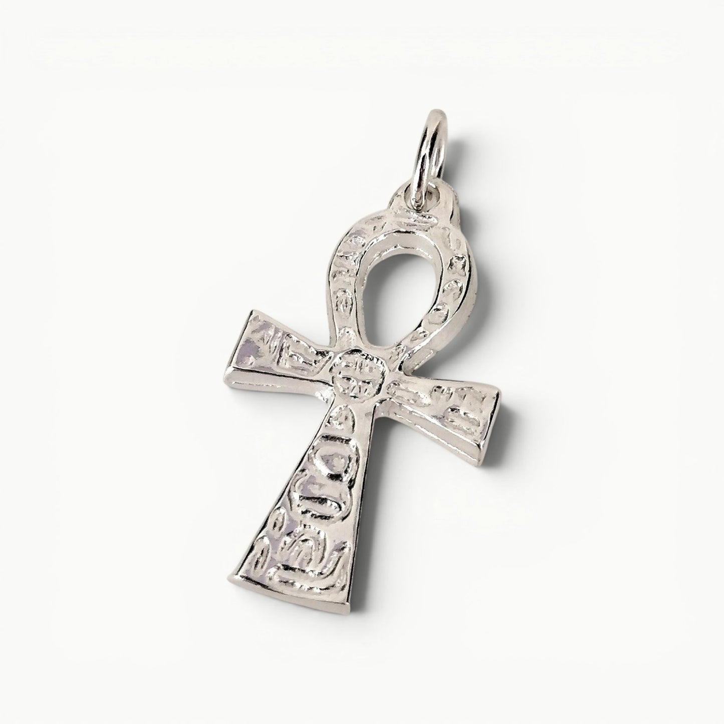 Ankh Cross with Hieroglyphs Pendant Sterling Silver