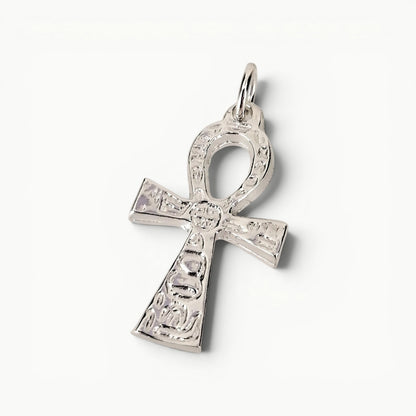 Ankh Cross with Hieroglyphs Pendant Sterling Silver