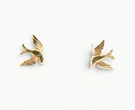 9ct Yellow Gold swallow bird stud earrings 