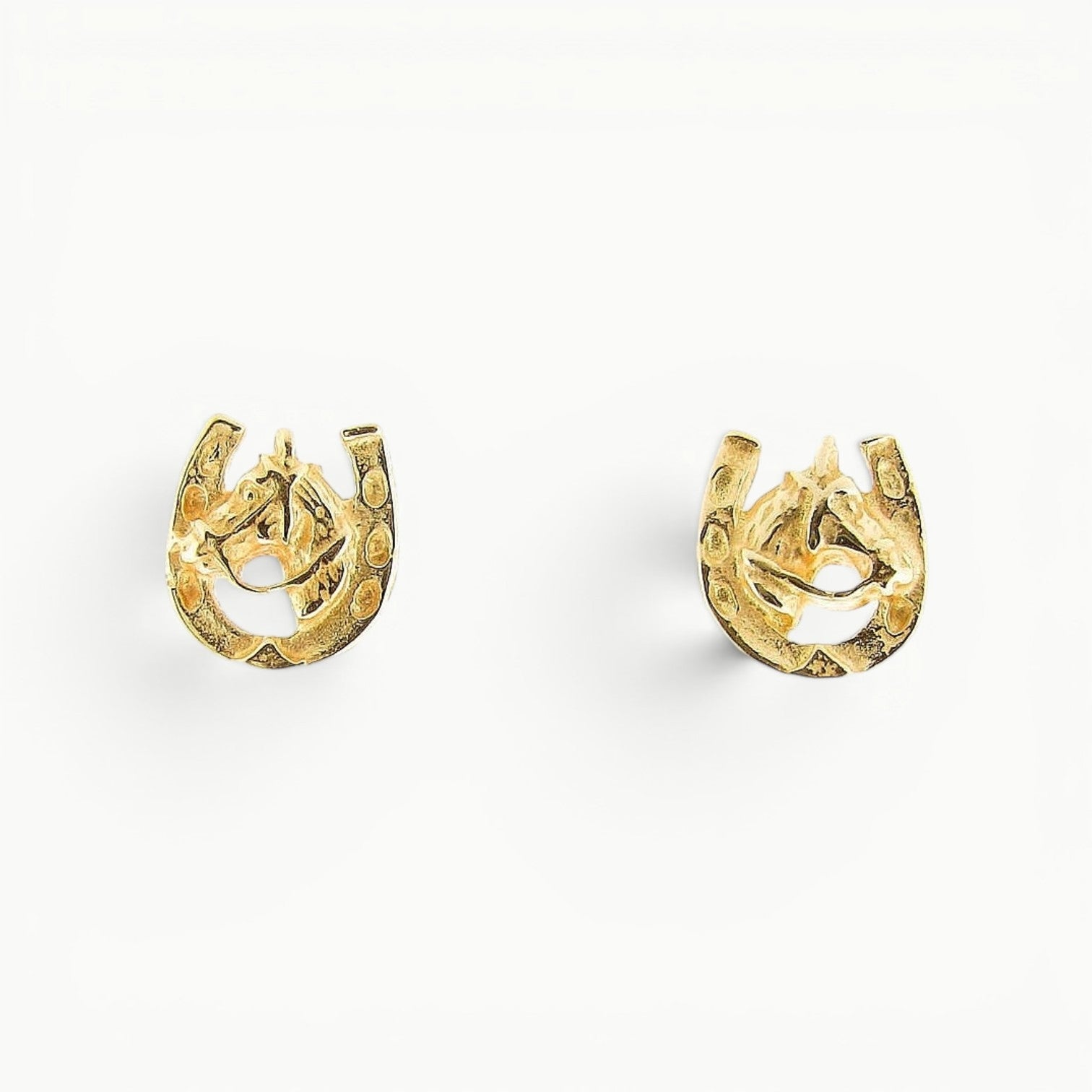 9ct yellow gold horseshoe and horse head stud earrings