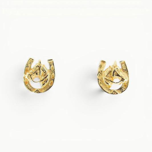 9ct yellow gold horseshoe and horse head stud earrings