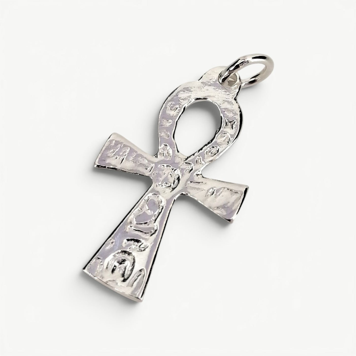 Ankh Cross with Hieroglyphs Pendant Sterling Silver