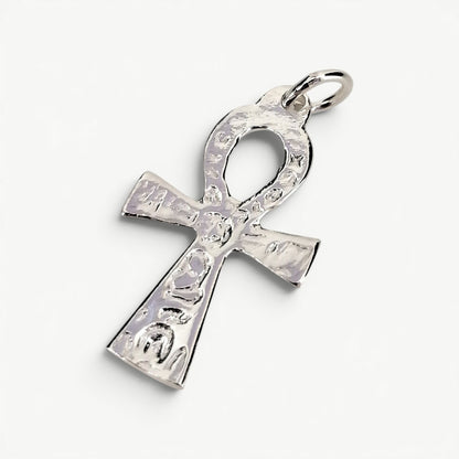 Ankh Cross with Hieroglyphs Pendant Sterling Silver