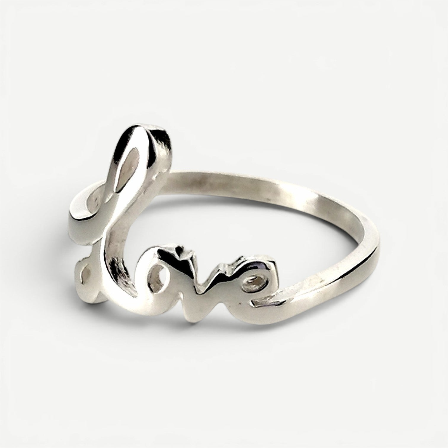 Sterling silver Love word ring in cursive letters