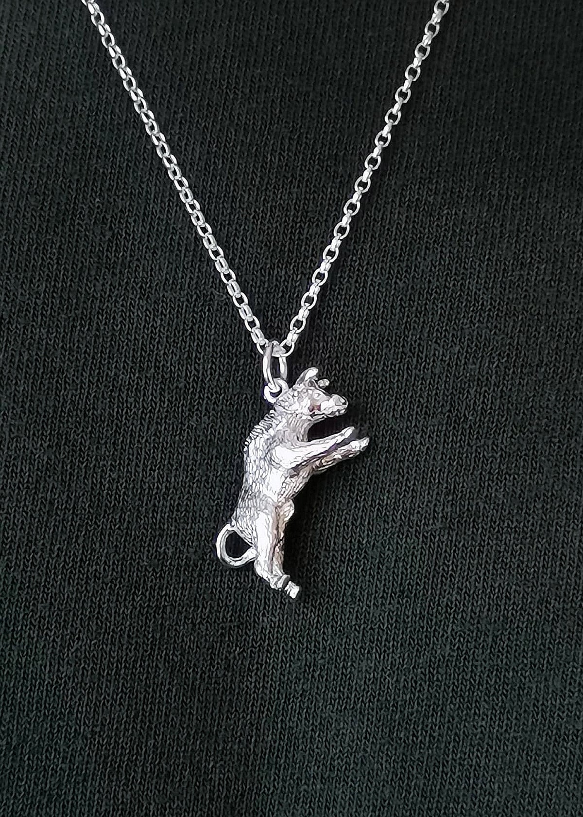 Sterling Silver Men's Bull Pendant Necklace Symbol of Strength Fertility Taurus Zodiac 
