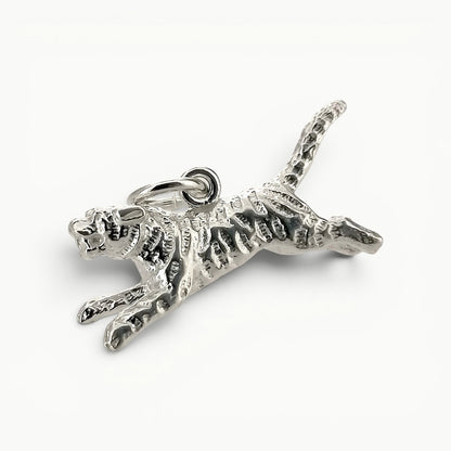 Sterling silver leaping tiger charm pendant.