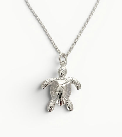 Sterling silver sea turtle charm pendant on a 20" belcher link chain for men and women.
