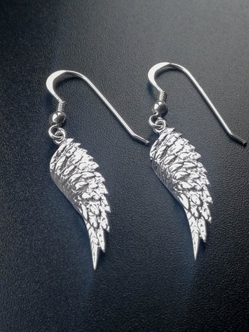 925 Sterling Silver Angel Wings Drop Earrings