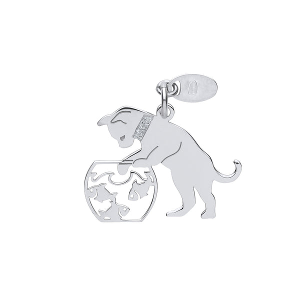 Cat in Fish Bowl Pendant Necklace Solid 925 Sterling Silver 