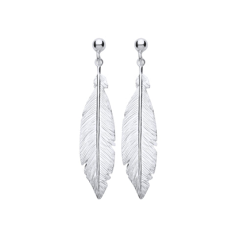 Ladies 925 Sterling Silver Feather Drop Earrings