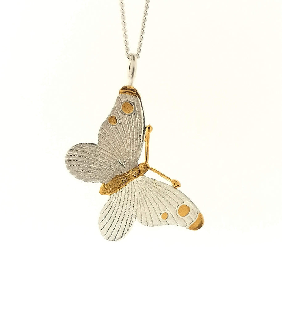 925 Sterling Silver Gold Plated Butterfly Pendant Necklace