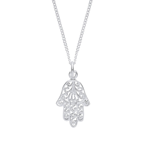 Sterling Silver Hamsa Hand of Fatima Pendant Necklace