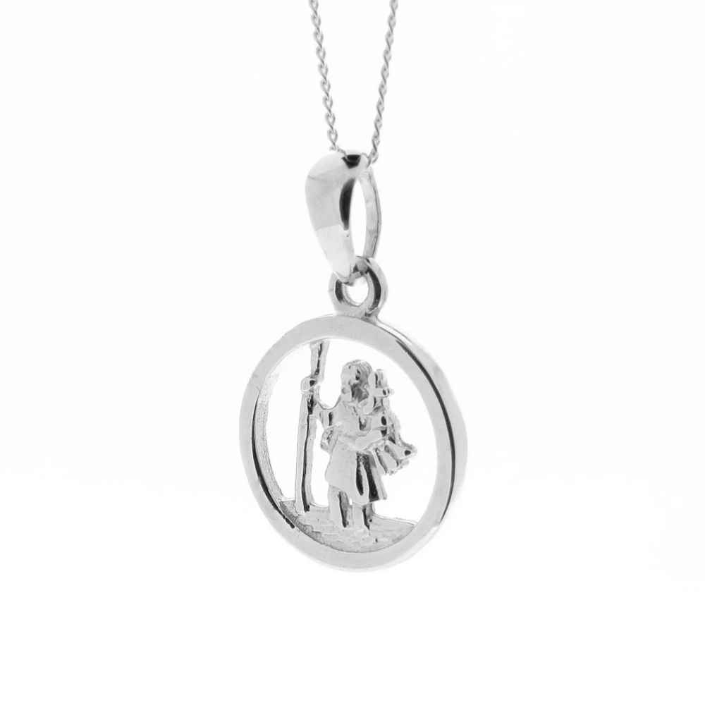 Saint Christoper Round Pendant Necklace 925 Sterling Silver Ladies