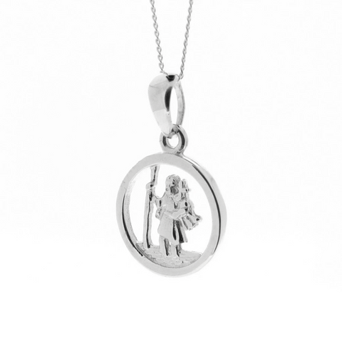 Saint Christoper Round Pendant Necklace 925 Sterling Silver Ladies