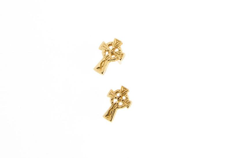 Solid 9ct Yellow Gold Celtic Cross Stud Earrings