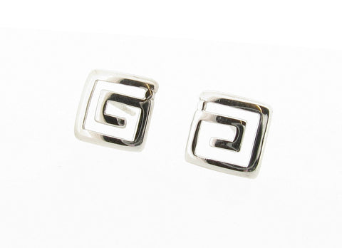 Sterling Silver Greek Key Fret Meander Stud Earrings