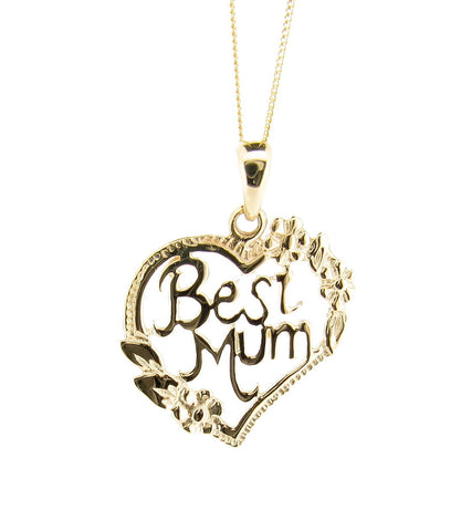 9ct Yellow Gold Best Mum Heart Shape Pendant Necklace. The perfect gift for moms for Mother's day, Birthday or Christmas