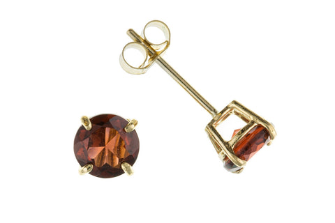 Ladies Solid 9ct Yellow Gold 5mm Round Natural Garnet  Stud Earrings