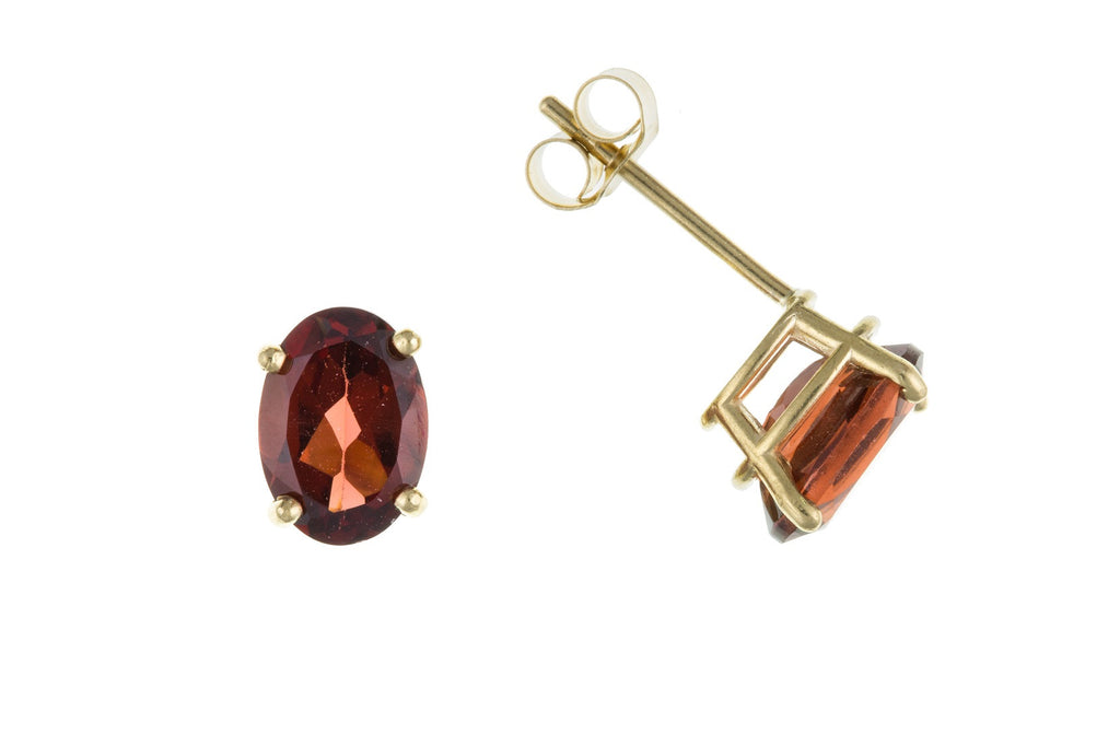 Solid 9ct Yellow Gold Real Garnet Oval Stud Earrings